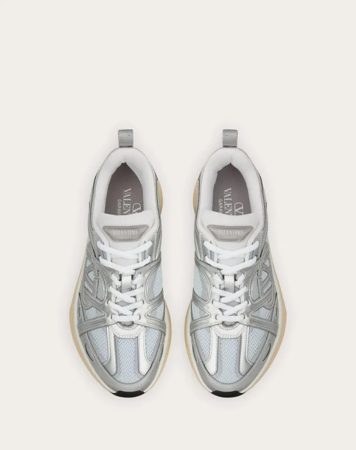 Valentino Sneakers Woman Vlogo Easyjog Sneaker In Mirror And Fabric For Woman In Whitesilver Whitesilver