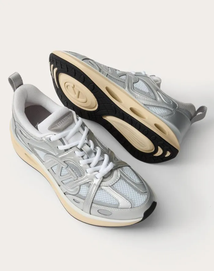 Valentino Sneakers Woman Vlogo Easyjog Sneaker In Mirror And Fabric For Woman In Whitesilver Whitesilver