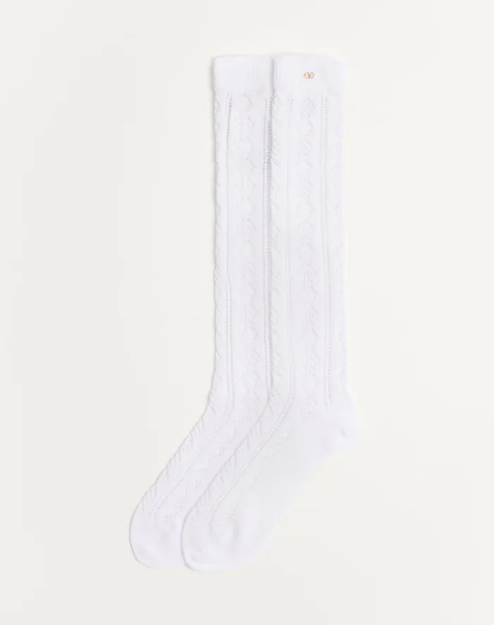 Valentino Soft Accessories Man Perforated Cotton Socks With Vlogo For Man In White White