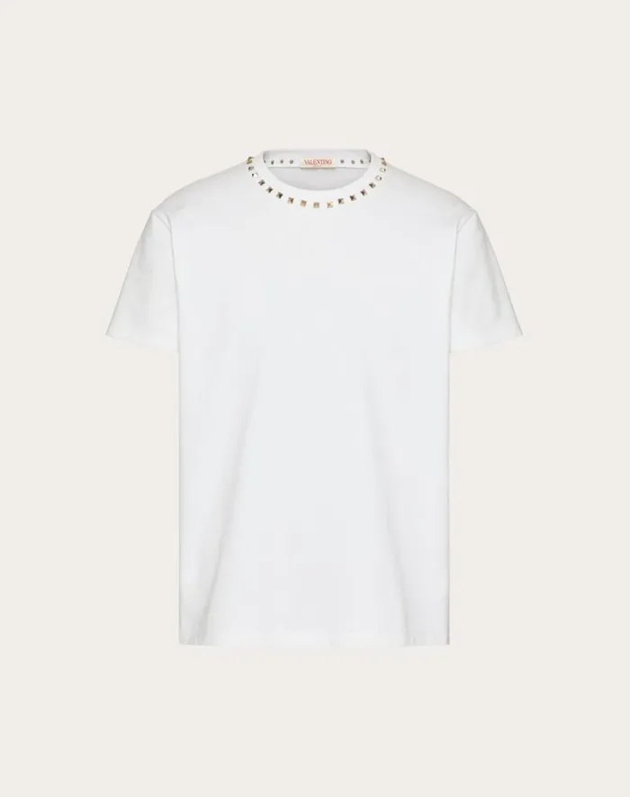 Valentino Tshirts And Sweatshirts Man Cotton Crewneck Tshirt With Black Untitled Studs For Man In Navy Navy Valentino Tshirts And Sweatshirts Man Cotton Crewneck Tshirt With Black Untitled Studs For Man In Navy Navy