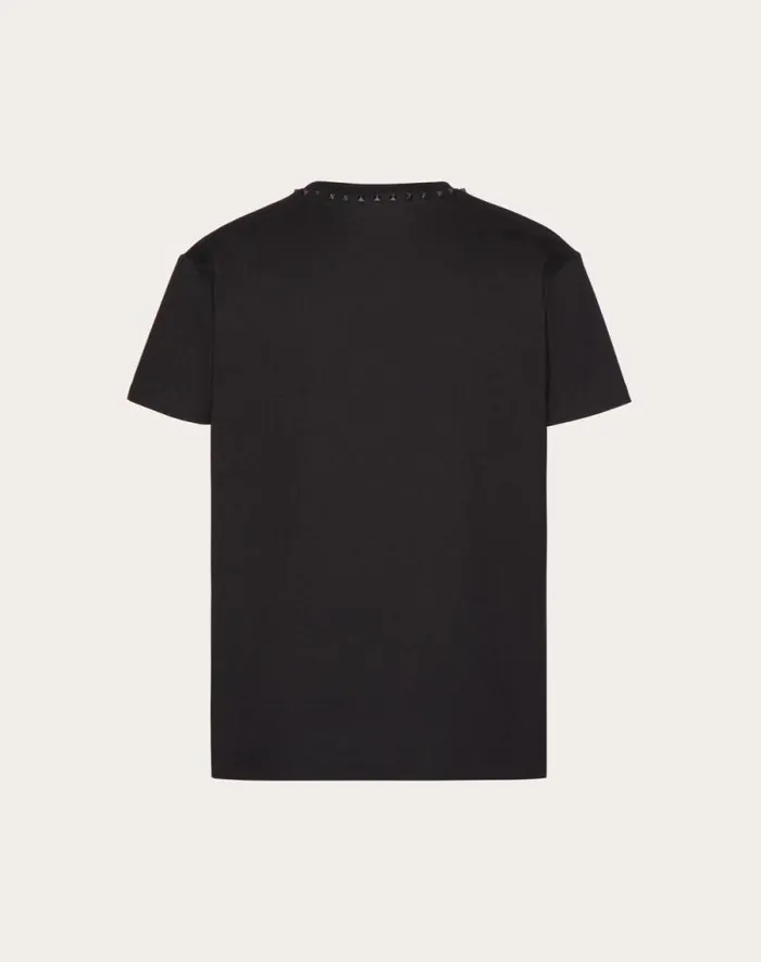 Valentino Tshirts And Sweatshirts Man Cotton Crewneck Tshirt With Black Untitled Studs For Man In Navy Navy