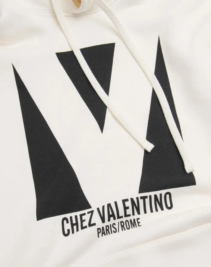 Valentino Tshirts And Sweatshirts Man Cotton Hooded Sweatshirt With Chez Valentino Print For Man In Black Black