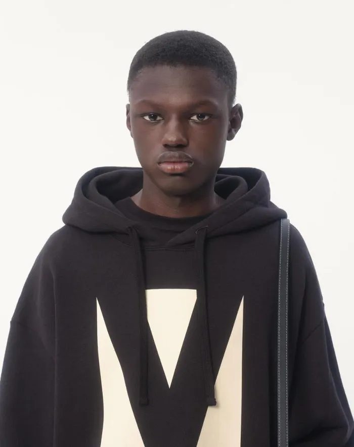 Valentino Tshirts And Sweatshirts Man Cotton Hooded Sweatshirt With Chez Valentino Print For Man In Black Black
