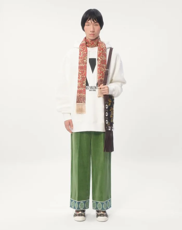 Valentino Tshirts And Sweatshirts Man Cotton Hooded Sweatshirt With Chez Valentino Print For Man In Black Black