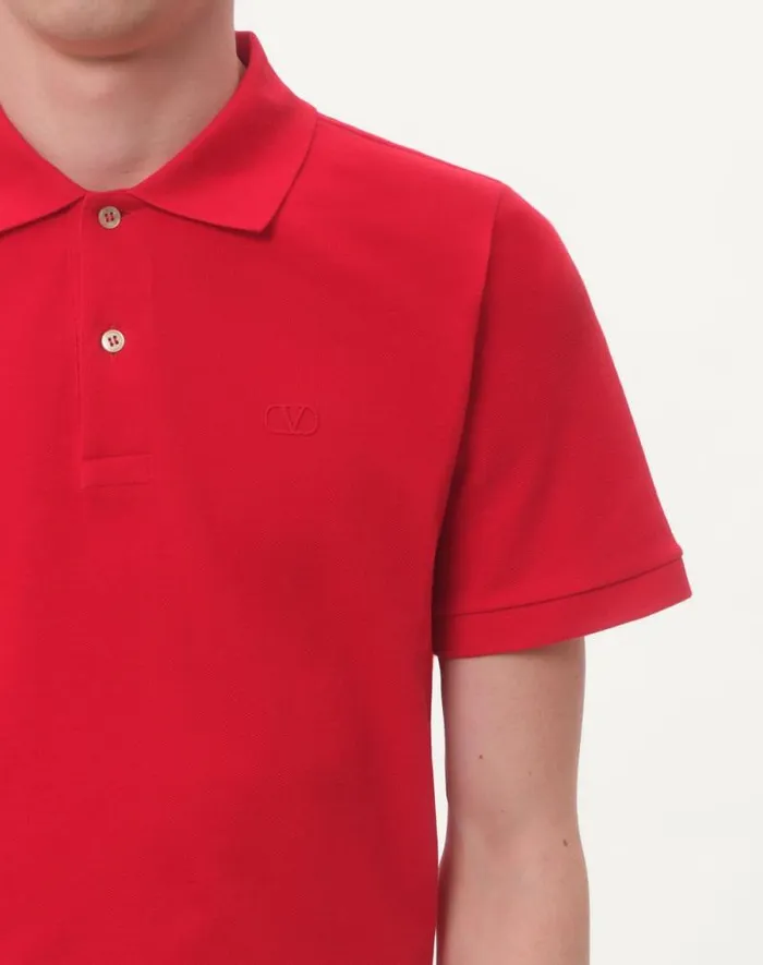 Valentino Tshirts And Sweatshirts Man Cotton Piqu Polo Shirt With Vlogo Embroidery For Man In Red Red