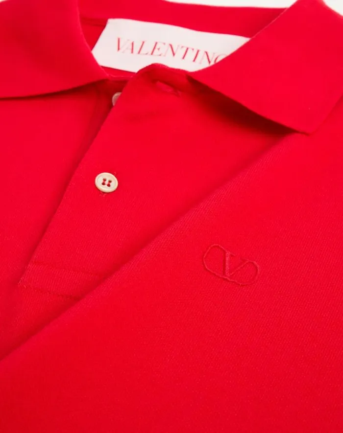 Valentino Tshirts And Sweatshirts Man Cotton Piqu Polo Shirt With Vlogo Embroidery For Man In Red Red
