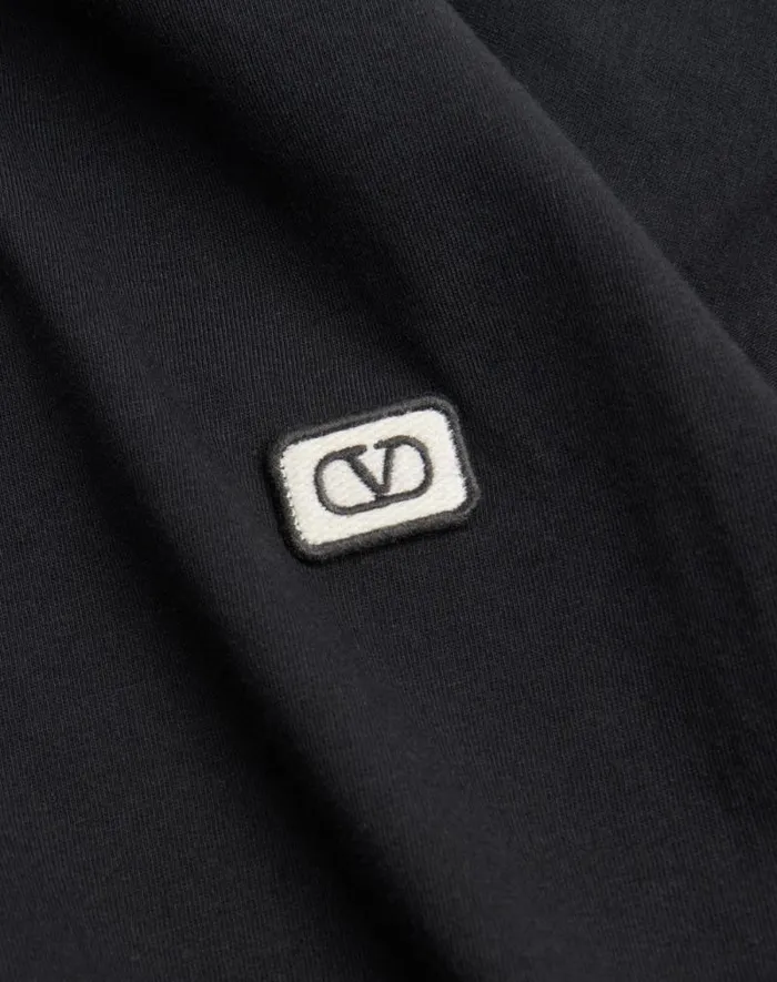 Valentino Tshirts And Sweatshirts Man Cotton Tshirt With Vlogo Patch For Man In Black Black Valentino Tshirts And Sweatshirts Man Cotton Tshirt With Vlogo Patch For Man In Black Black