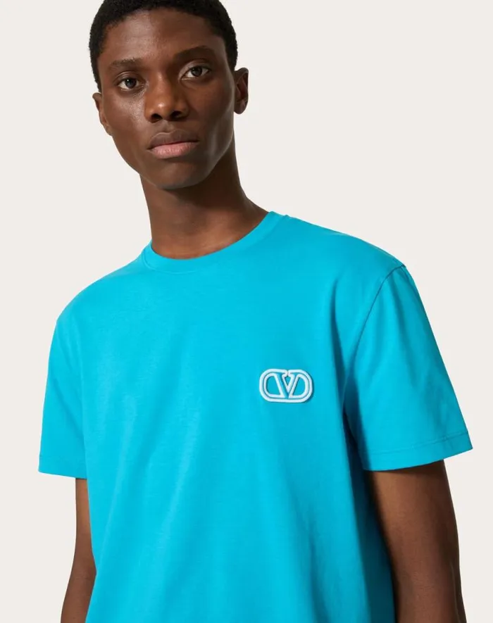Valentino Tshirts And Sweatshirts Man Cotton Tshirt With Vlogo Signature Patch For Man In Anthracite Anthracite