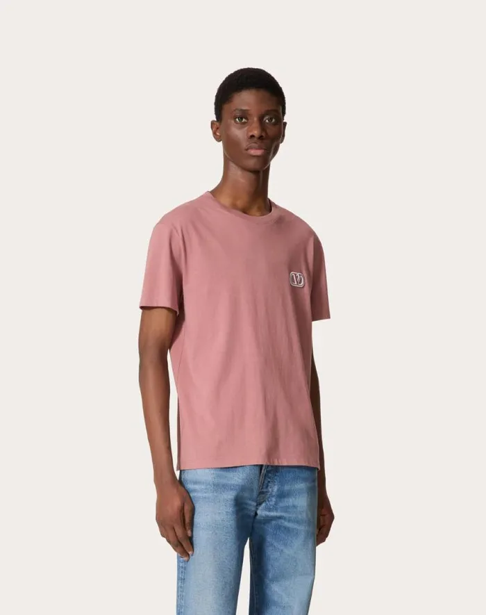Valentino Tshirts And Sweatshirts Man Cotton Tshirt With Vlogo Signature Patch For Man In Anthracite Anthracite
