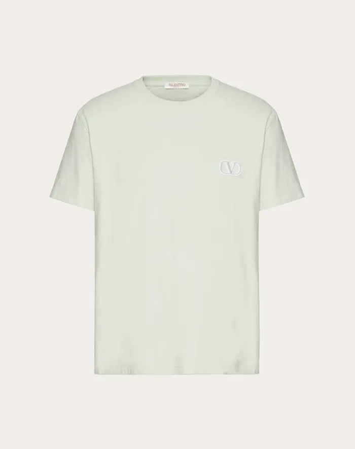 Valentino Tshirts And Sweatshirts Man Cotton Tshirt With Vlogo Signature Patch For Man In Anthracite Anthracite