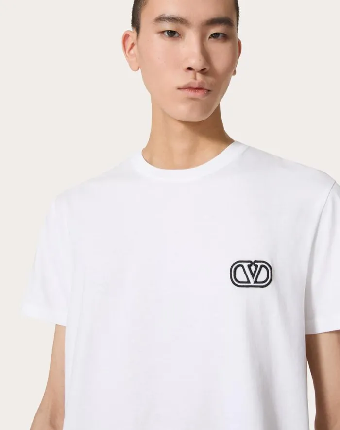 Valentino Tshirts And Sweatshirts Man Cotton Tshirt With Vlogo Signature Patch For Man In White White