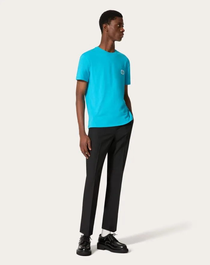 Valentino Tshirts And Sweatshirts Man Cotton Tshirt With Vlogo Signature Patch For Man In White White