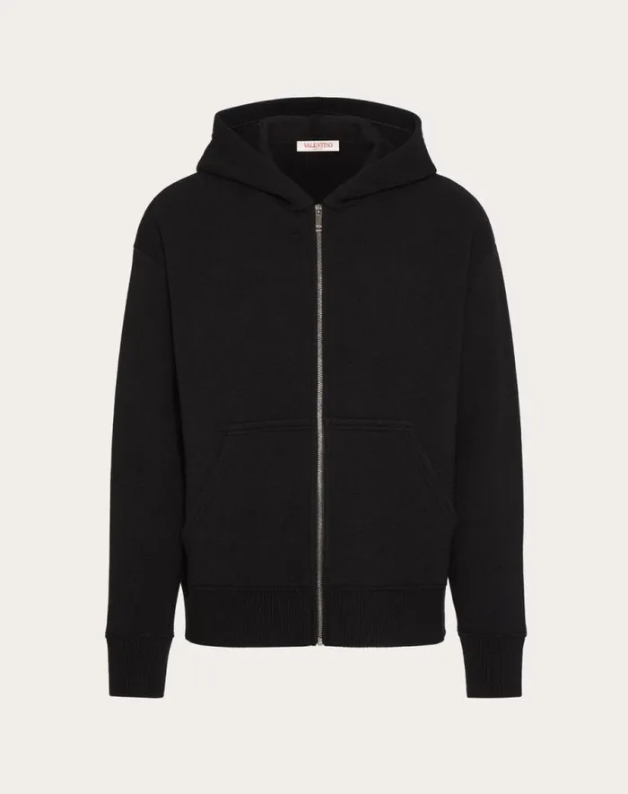 Valentino Tshirts And Sweatshirts Man Hooded Wool Sweatshirt For Man In Black Black Valentino Tshirts And Sweatshirts Man Hooded Wool Sweatshirt For Man In Black Black