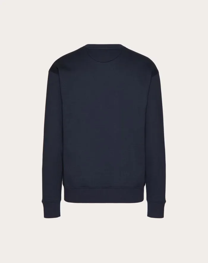 Valentino Tshirts And Sweatshirts Man Technical Cotton Crewneck Sweatshirt With Rubberized V Detail For Man In Navy Navy Valentino Tshirts And Sweatshirts Man Technical Cotton Crewneck Sweatshirt With Rubberized V Detail For Man In Navy Navy