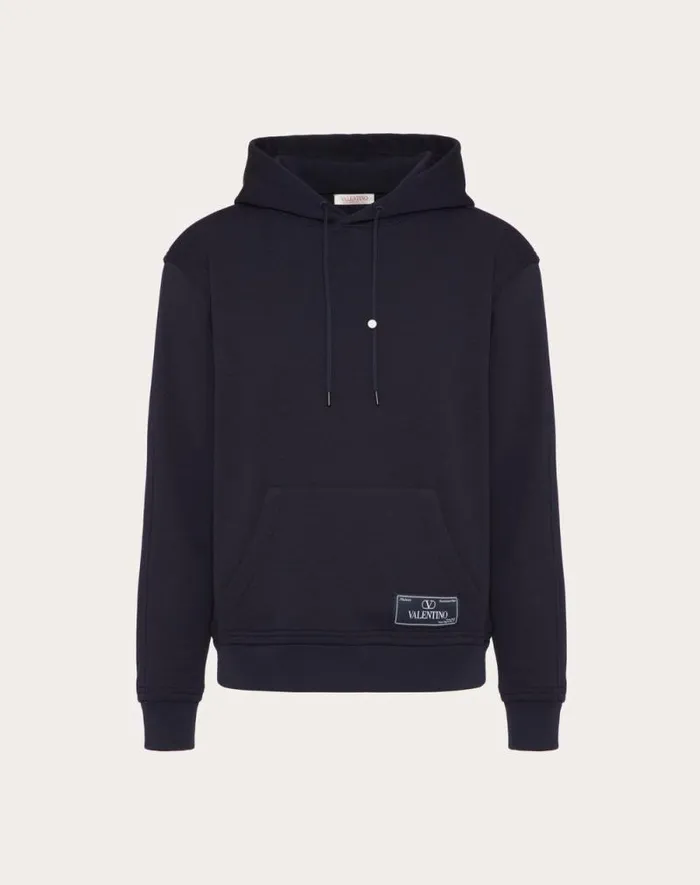 Valentino Tshirts And Sweatshirts Man Technical Cotton Sweatshirt With Hood And Maison Valentino Tailoring Label For Man In Black Black