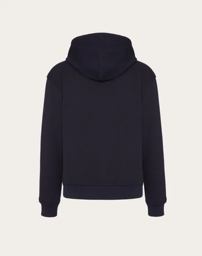 Valentino Tshirts And Sweatshirts Man Technical Cotton Sweatshirt With Hood And Maison Valentino Tailoring Label For Man In Black Black