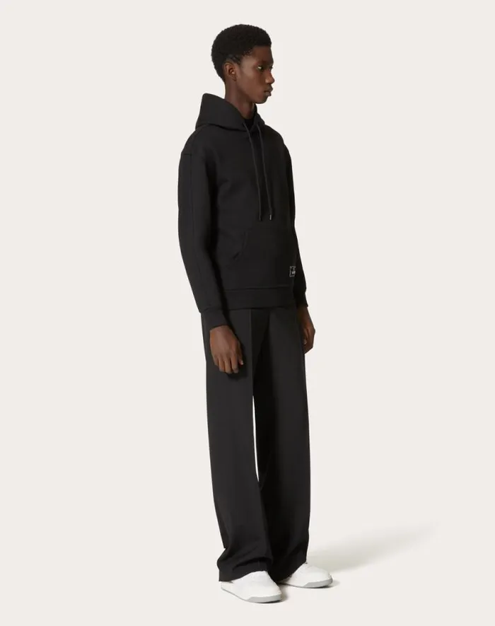 Valentino Tshirts And Sweatshirts Man Technical Cotton Sweatshirt With Hood And Maison Valentino Tailoring Label For Man In Navy Navy