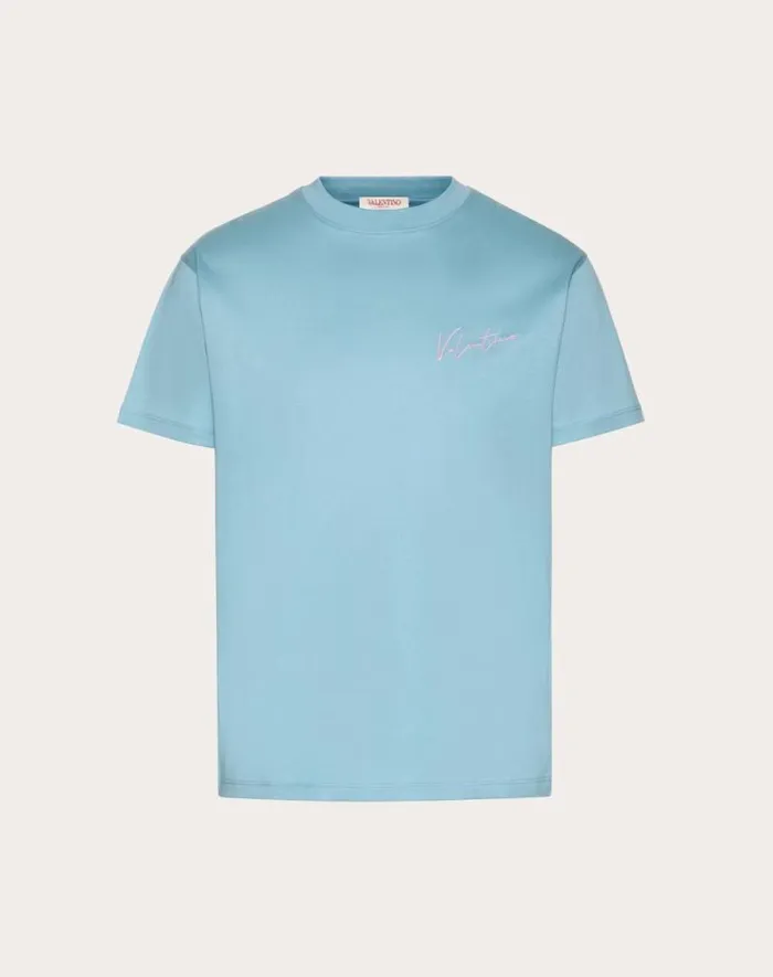 Valentino Tshirts And Sweatshirts Man Valentino Embroidery And Vlogo Signature Print Cotton Tshirt For Man In White White Valentino Tshirts And Sweatshirts Man Valentino Embroidery And Vlogo Signature Print Cotton Tshirt For Man In White White