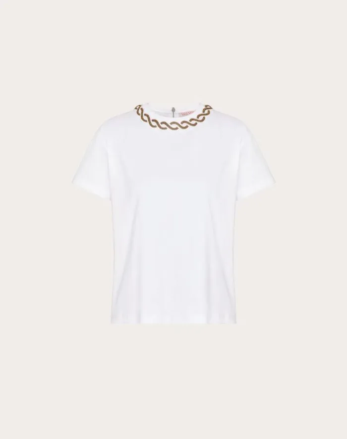 Valentino Tshirts And Sweatshirts Woman Embroidered Cotton Jersey Tshirt For Woman In White White Valentino Tshirts And Sweatshirts Woman Embroidered Cotton Jersey Tshirt For Woman In White White