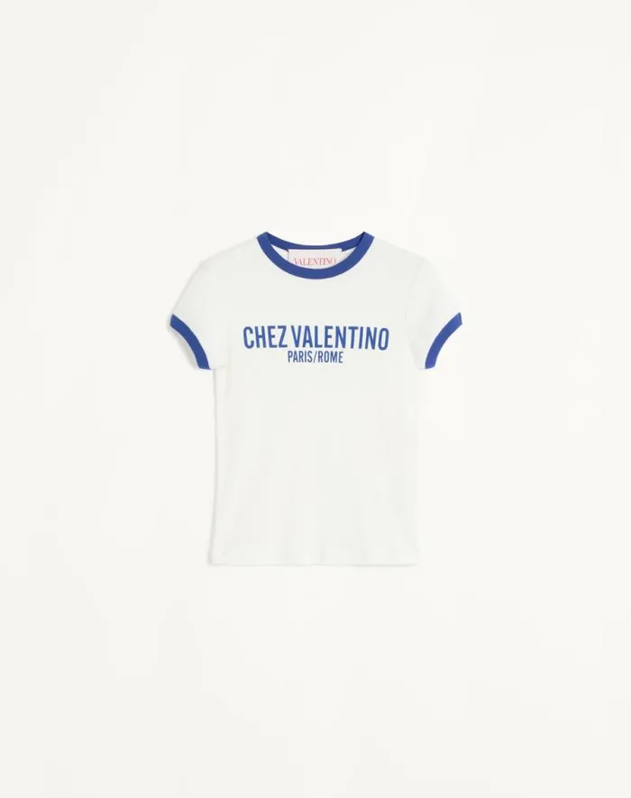 Valentino Tshirts And Sweatshirts Woman Jersey Cotton Tshirt For Woman In Ivoryelectric Blue Ivoryelectric Blue