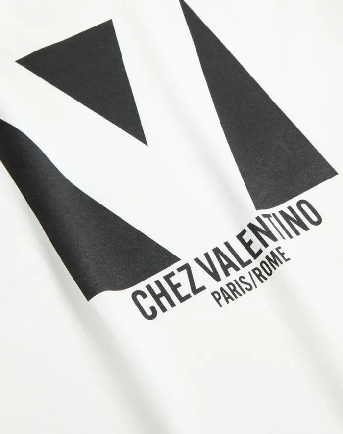 Valentino Tshirts And Sweatshirts Woman Jersey Cotton Tshirt With Chez Valentino Print For Woman In Black Black