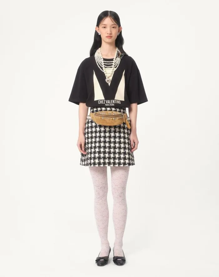 Valentino Tshirts And Sweatshirts Woman Jersey Cotton Tshirt With Chez Valentino Print For Woman In Black Black