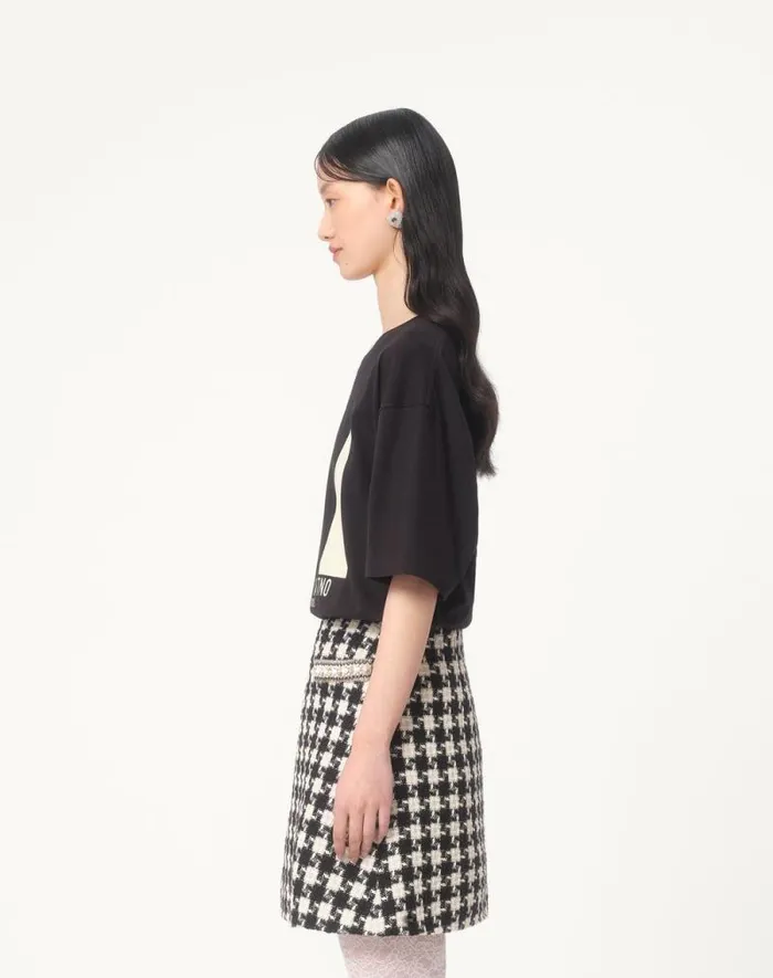 Valentino Tshirts And Sweatshirts Woman Jersey Cotton Tshirt With Chez Valentino Print For Woman In Black Black
