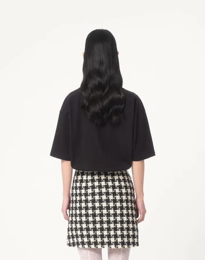 Valentino Tshirts And Sweatshirts Woman Jersey Cotton Tshirt With Chez Valentino Print For Woman In Black Black