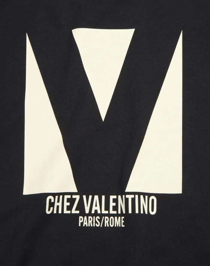 Valentino Tshirts And Sweatshirts Woman Jersey Cotton Tshirt With Chez Valentino Print For Woman In Black Black