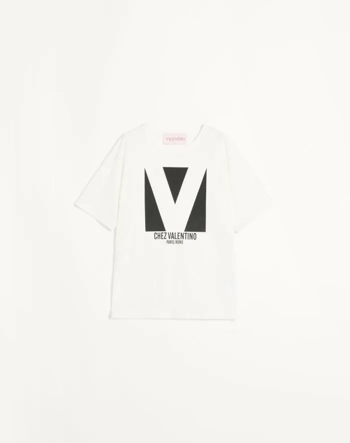 Valentino Tshirts And Sweatshirts Woman Jersey Cotton Tshirt With Chez Valentino Print For Woman In Black Black