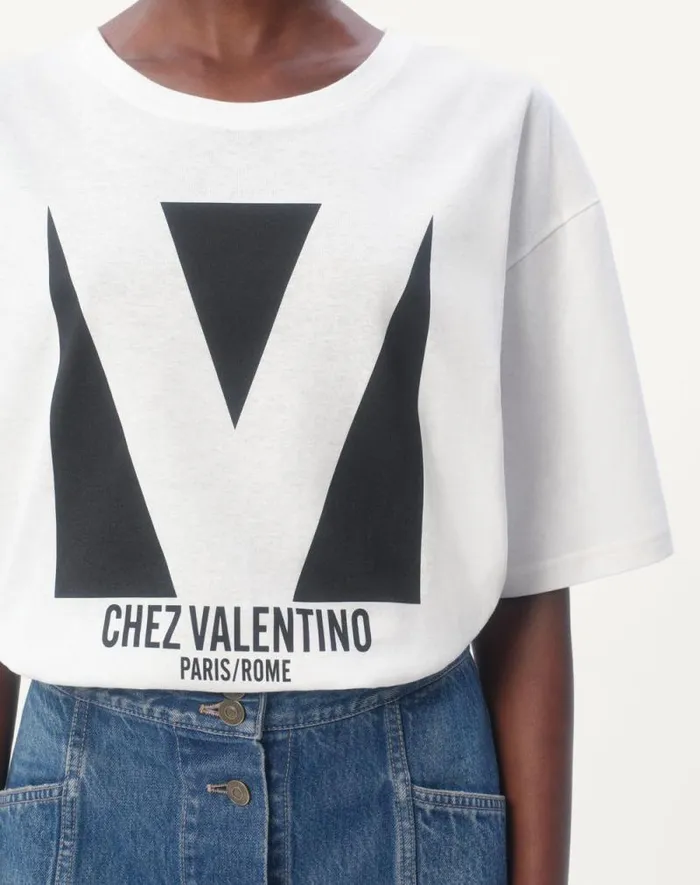 Valentino Tshirts And Sweatshirts Woman Jersey Cotton Tshirt With Chez Valentino Print For Woman In Black Black