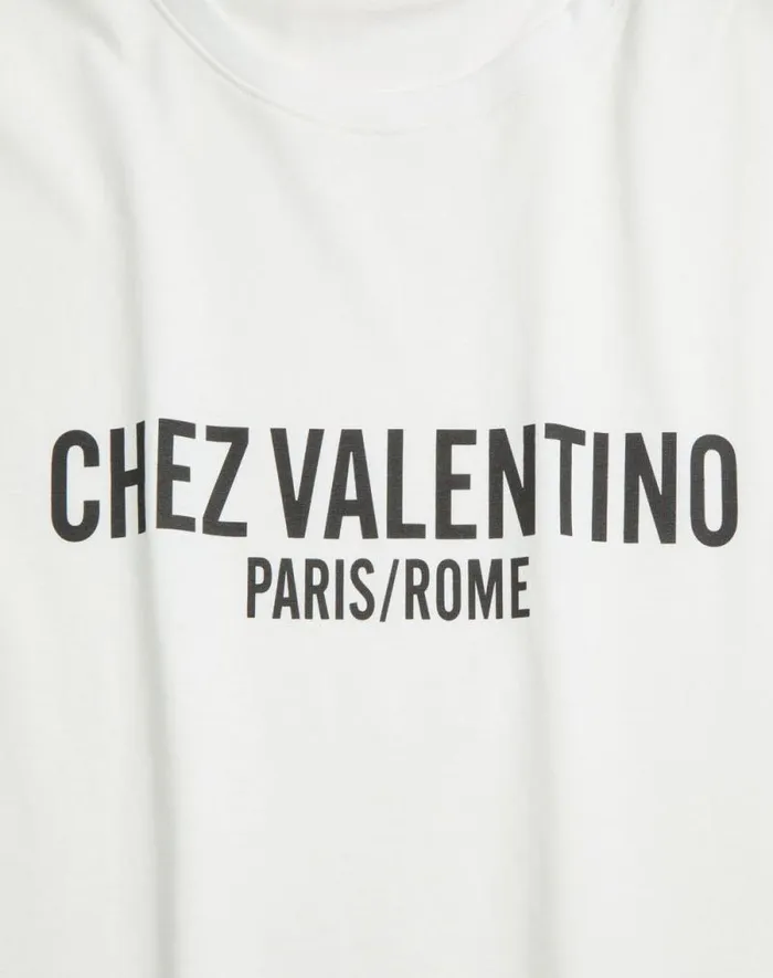 Valentino Tshirts And Sweatshirts Woman Jersey Cotton Tshirt With Chez Valentino Print For Woman In Ivory Ivory