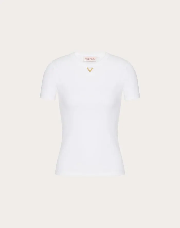 Valentino Tshirts And Sweatshirts Woman Ribbed Cotton Tshirt For Woman In White White Valentino Tshirts And Sweatshirts Woman Ribbed Cotton Tshirt For Woman In White White