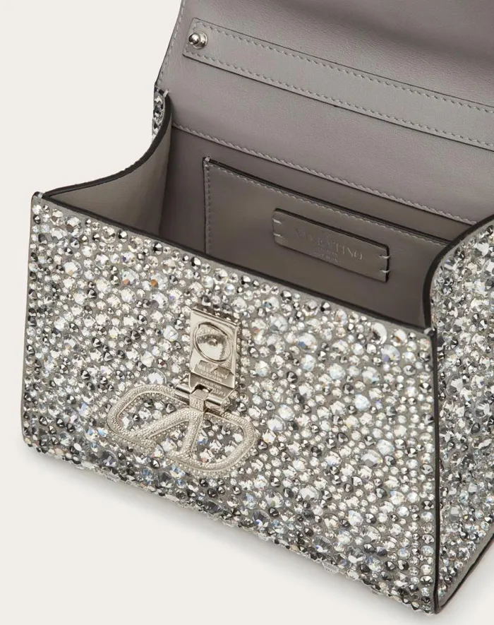 Valentino Top Handle Bags Woman Mini Vsling Handbag With Sparkling Embroidery For Woman In Crystal Crystal Valentino Top Handle Bags Woman Mini Vsling Handbag With Sparkling Embroidery For Woman In Crystal Crystal