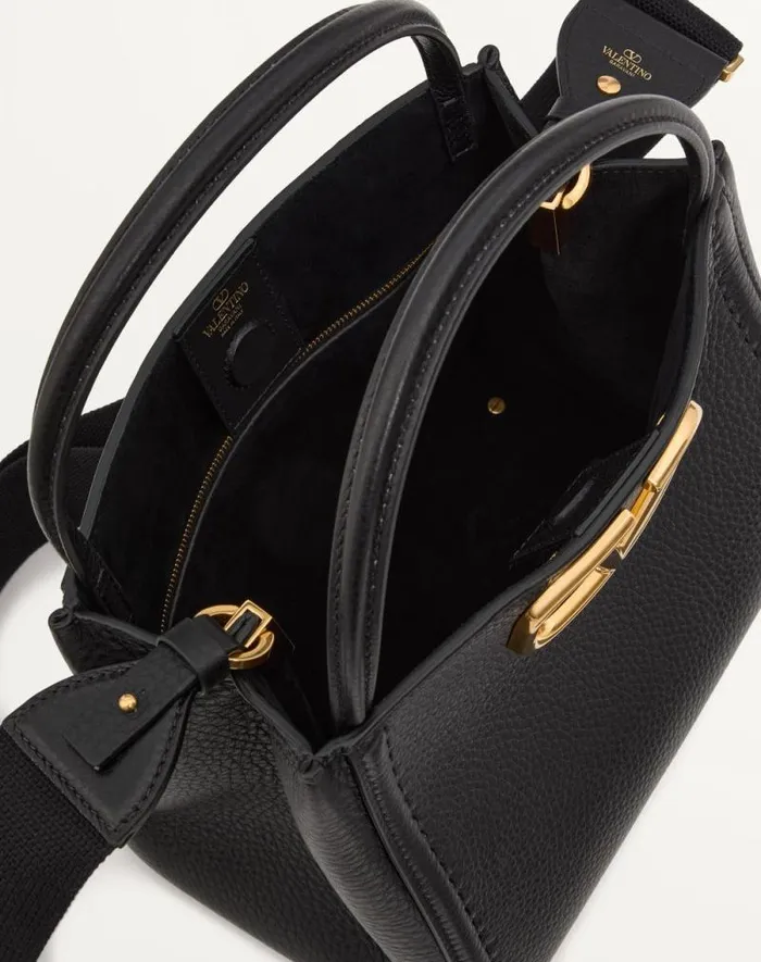 Valentino Top Handle Bags Woman Valentino Garavani Alltime Medium Handbag In Grainy Calfskin For Woman In Black Black Valentino Top Handle Bags Woman Valentino Garavani Alltime Medium Handbag In Grainy Calfskin For Woman In Black Black