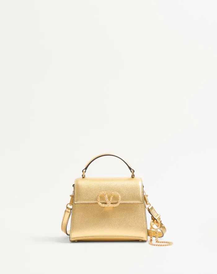 Valentino Top Handle Bags Woman Valentino Garavani Vsling Mini Handbag In Laminated Grainy Calfskin With Jewel Logo For Woman In Violet Violet Valentino Top Handle Bags Woman Valentino Garavani Vsling Mini Handbag In Laminated Grainy Calfskin With Jewel Logo For Woman In Violet Violet