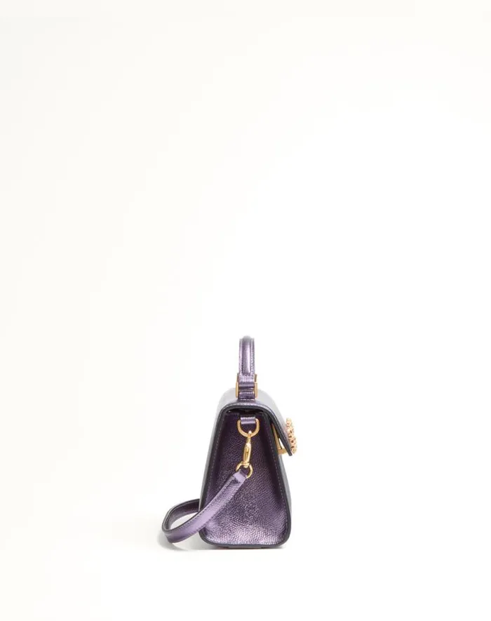 Valentino Top Handle Bags Woman Valentino Garavani Vsling Mini Handbag In Laminated Grainy Calfskin With Jewel Logo For Woman In Violet Violet Valentino Top Handle Bags Woman Valentino Garavani Vsling Mini Handbag In Laminated Grainy Calfskin With Jewel Logo For Woman In Violet Violet