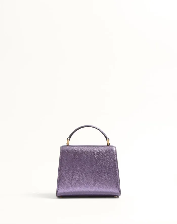 Valentino Top Handle Bags Woman Valentino Garavani Vsling Mini Handbag In Laminated Grainy Calfskin With Jewel Logo For Woman In Violet Violet Valentino Top Handle Bags Woman Valentino Garavani Vsling Mini Handbag In Laminated Grainy Calfskin With Jewel Logo For Woman In Violet Violet