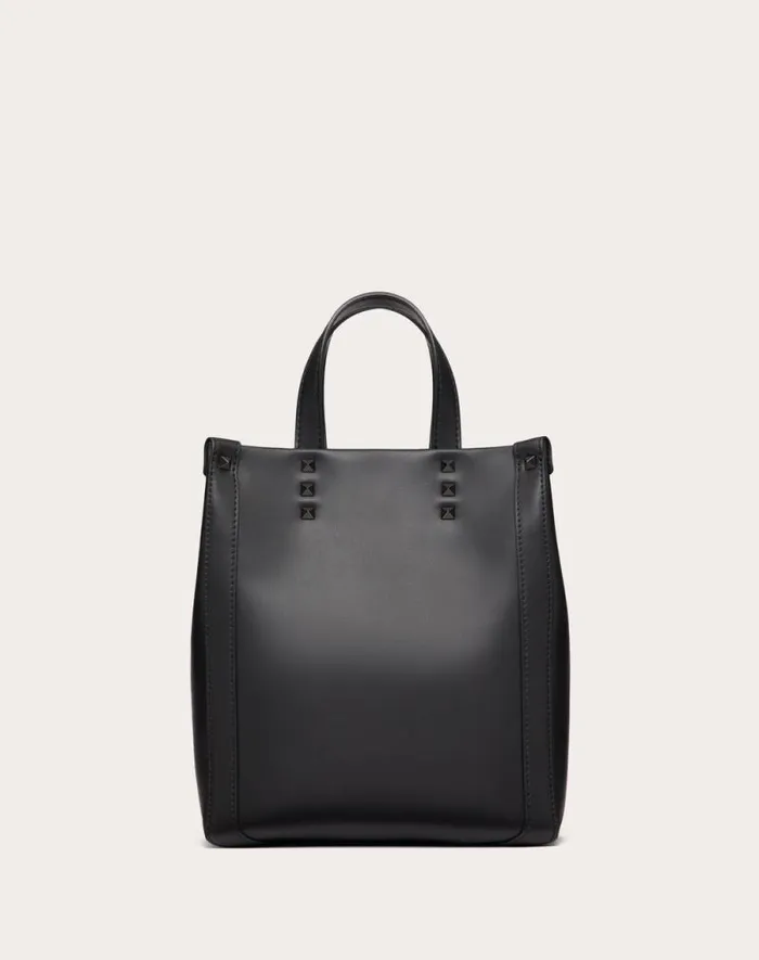 Valentino Totes Man Mini Vltn Leather Shopper For Man In Black Black Valentino Totes Man Mini Vltn Leather Shopper For Man In Black Black