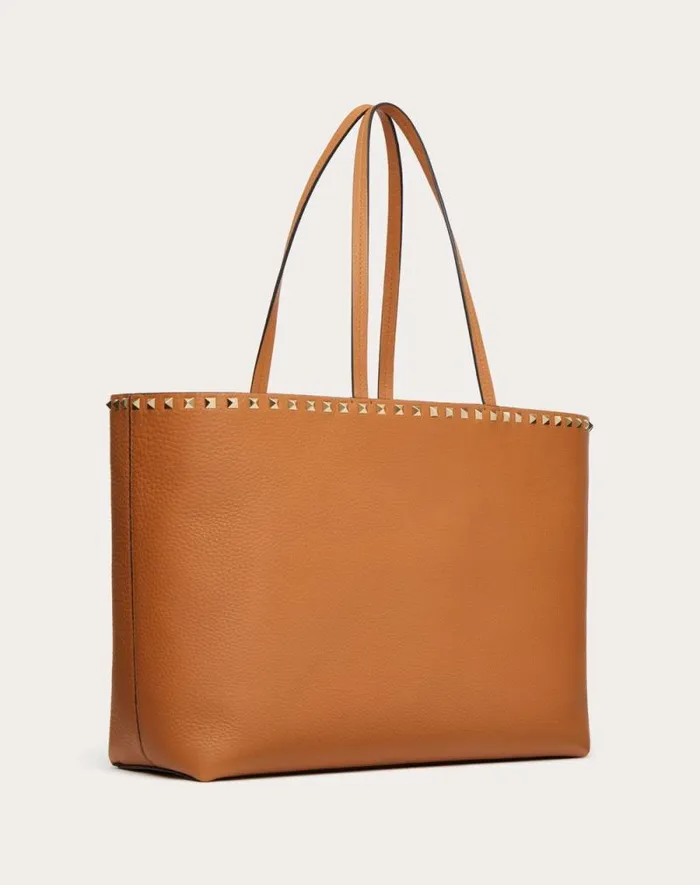 Valentino Totes Woman Rockstud Grainy Calfskin Tote Bag For Woman In Black Black Valentino Totes Woman Rockstud Grainy Calfskin Tote Bag For Woman In Black Black