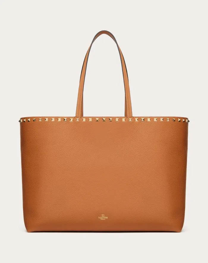 Valentino Totes Woman Rockstud Grainy Calfskin Tote Bag For Woman In Black Black Valentino Totes Woman Rockstud Grainy Calfskin Tote Bag For Woman In Black Black