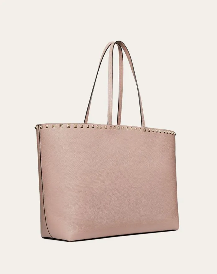 Valentino Totes Woman Rockstud Grainy Calfskin Tote Bag For Woman In Black Black Valentino Totes Woman Rockstud Grainy Calfskin Tote Bag For Woman In Black Black