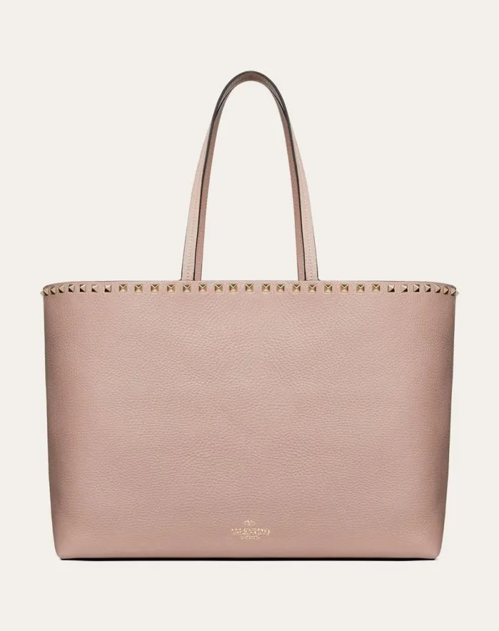 Valentino Totes Woman Rockstud Grainy Calfskin Tote Bag For Woman In Black Black Valentino Totes Woman Rockstud Grainy Calfskin Tote Bag For Woman In Black Black