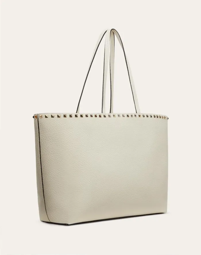 Valentino Totes Woman Rockstud Grainy Calfskin Tote Bag For Woman In Black Black Valentino Totes Woman Rockstud Grainy Calfskin Tote Bag For Woman In Black Black