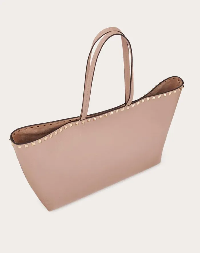 Valentino Totes Woman Rockstud Grainy Calfskin Tote Bag For Woman In Black Black Valentino Totes Woman Rockstud Grainy Calfskin Tote Bag For Woman In Black Black