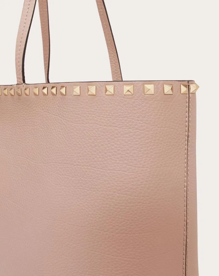 Valentino Totes Woman Rockstud Grainy Calfskin Tote Bag For Woman In Black Black Valentino Totes Woman Rockstud Grainy Calfskin Tote Bag For Woman In Black Black