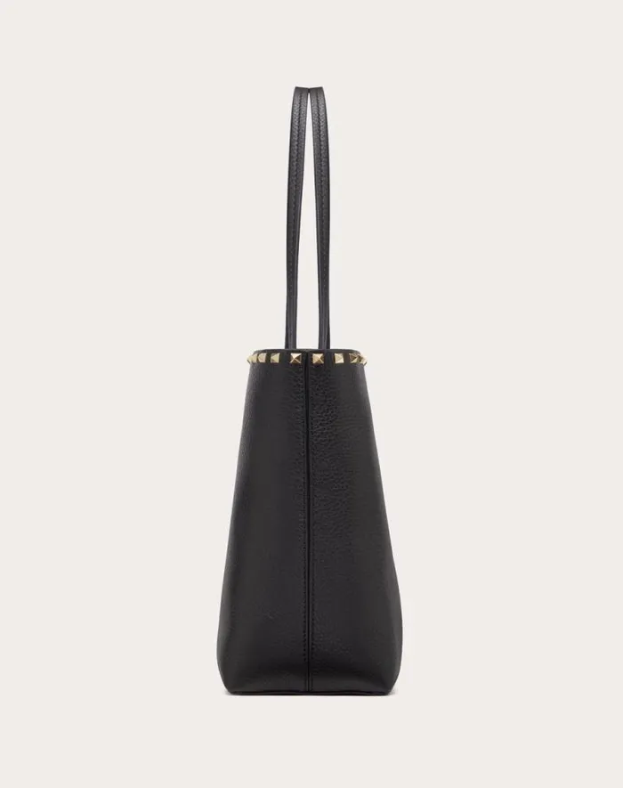 Valentino Totes Woman Rockstud Grainy Calfskin Tote Bag For Woman In Black Black Valentino Totes Woman Rockstud Grainy Calfskin Tote Bag For Woman In Black Black