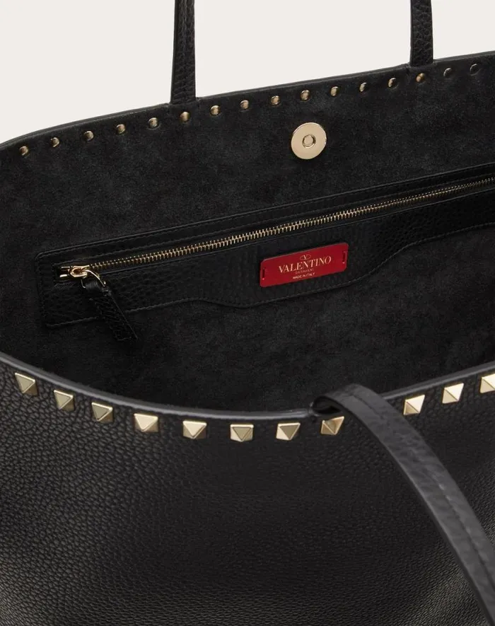 Valentino Totes Woman Rockstud Grainy Calfskin Tote Bag For Woman In Black Black Valentino Totes Woman Rockstud Grainy Calfskin Tote Bag For Woman In Black Black