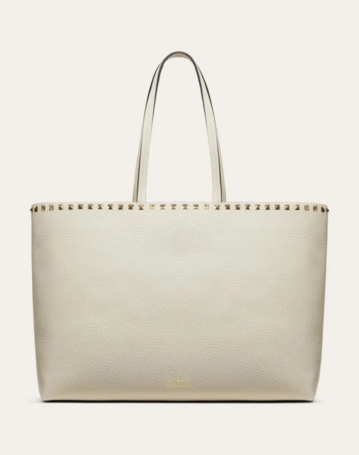 Valentino Totes Woman Rockstud Grainy Calfskin Tote Bag For Woman In Black Black Valentino Totes Woman Rockstud Grainy Calfskin Tote Bag For Woman In Black Black