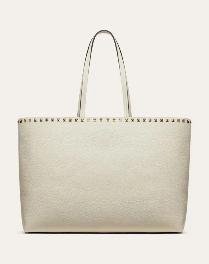 Valentino Totes Woman Rockstud Grainy Calfskin Tote Bag For Woman In Black Black Valentino Totes Woman Rockstud Grainy Calfskin Tote Bag For Woman In Black Black
